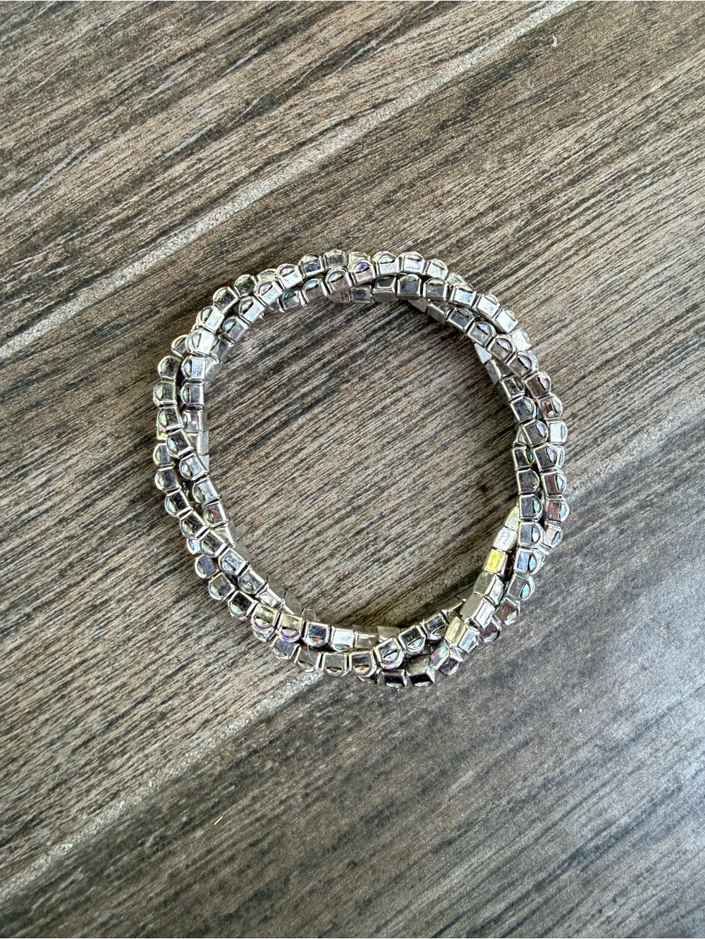 Touchstone Crystal by Swarovski Iridescent Silver-Tone Stretch Tennis Bracelet - Picture 2 of 4